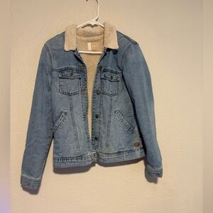 Roxy Light Blue Denim Jacket with Fleece Collar